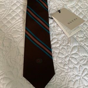 Authentic Gucci Gimental Striped Silk Tie in Brown